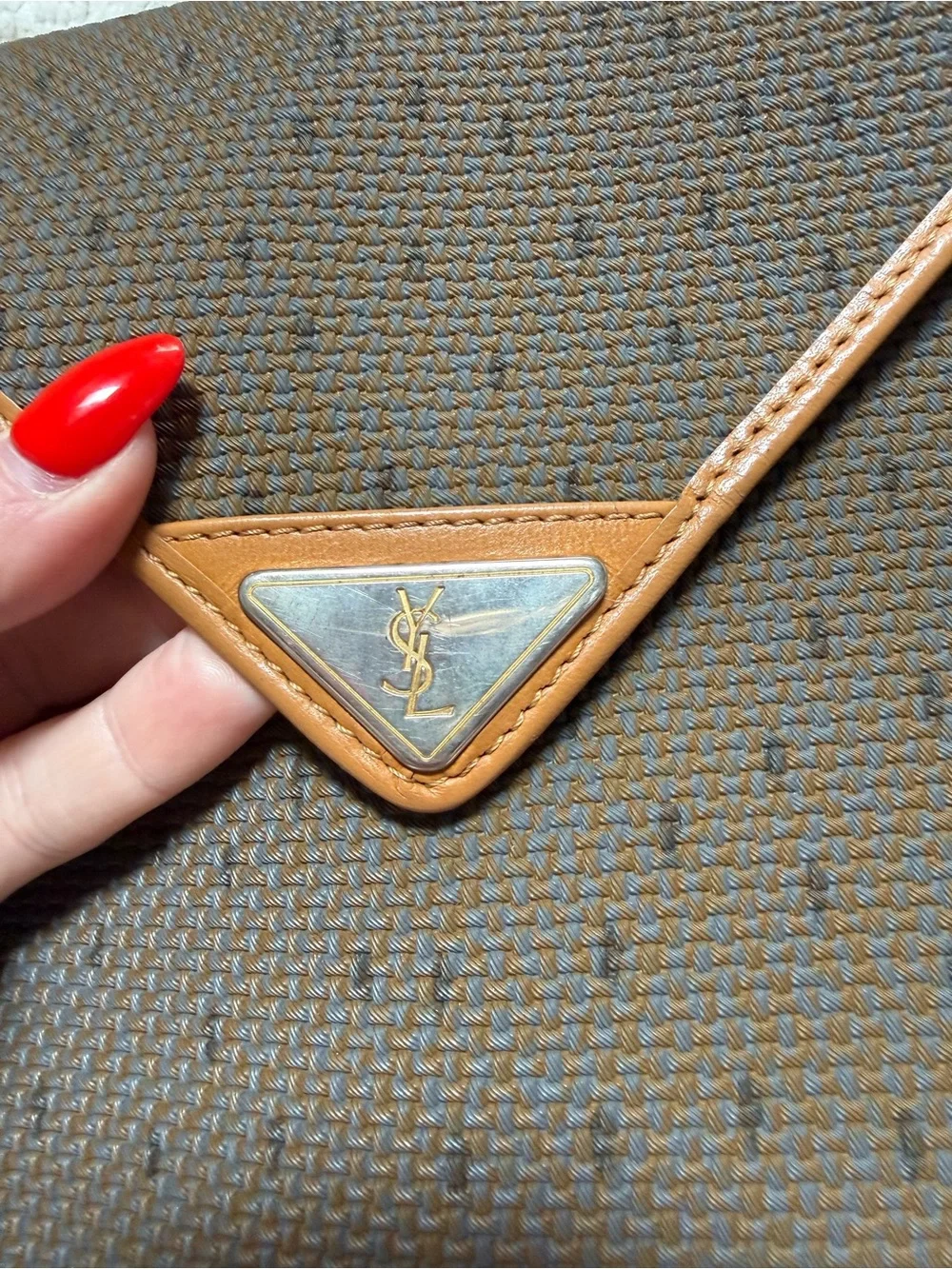 Vintage Yves Saint Laurent YSL Brown Crossbody with Tan Trim